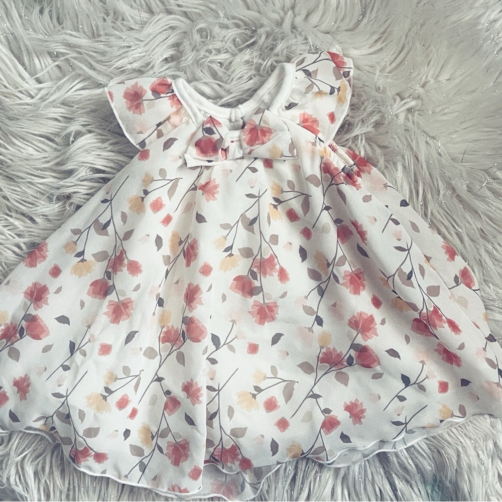 Floral White and Pink Kids Dress